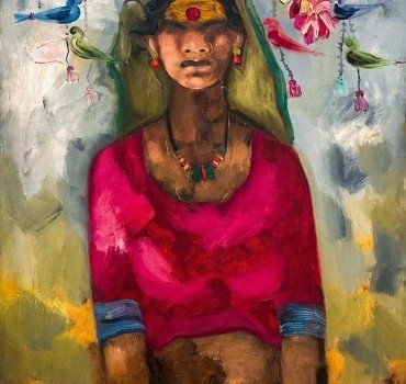 Women with a flower basket on her head